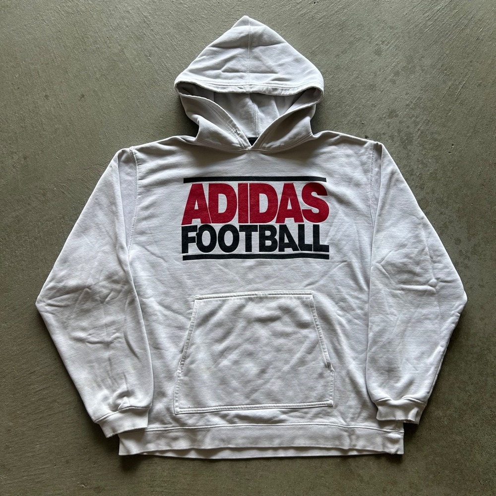 Adidas Football Sweatshirt Size XL White Red Black Logo Hoodie Pullover